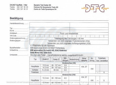 DTC Gutachten für KW & ST Gewindefahrwerke Tieferlegung > 40mm