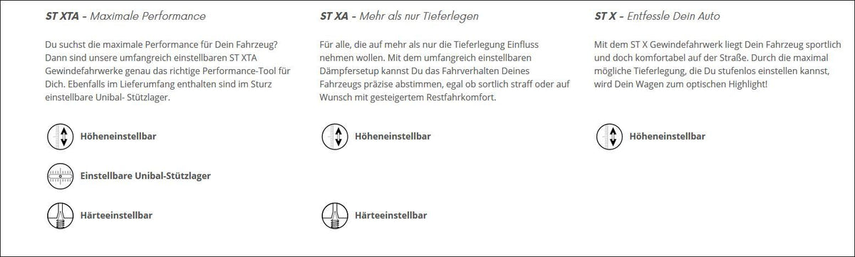 ST Gewindefahrwerk Seat Leon ST, 5F  Kombi, Frontantrieb, nur Fahrzeuge mit Mehrlenker-Hinterachse Federbein VA Ø 50mm  | 11/13-